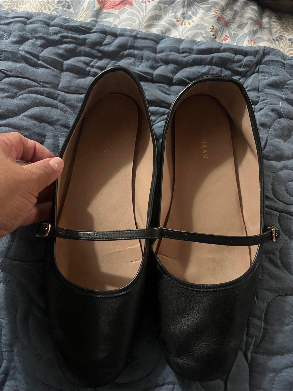 Cole Haan Black Mary Jane Leather Flats with Strap